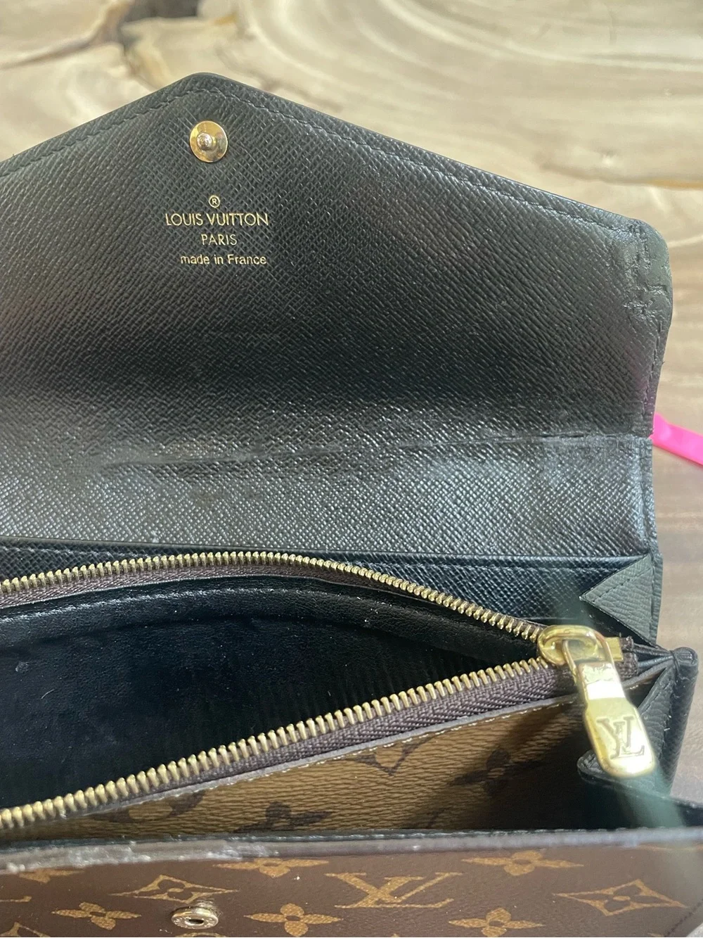 Louis Vuitton reverse monogram Sarah wallet custom patch repair